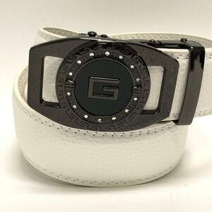 Ratchet Belt White PU Leather Automatic‎ Buckle Adjustable Fit Dress Casual NEW